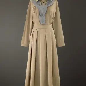 여성용 블랙 베이지 뒷밴드 플리츠 긴 스커트