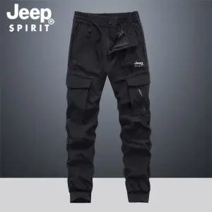 JEEP SPIRIT 남성 루즈 스트레이트 카고바지 가봄 가을 야외용 다중 포켓 조거팬츠