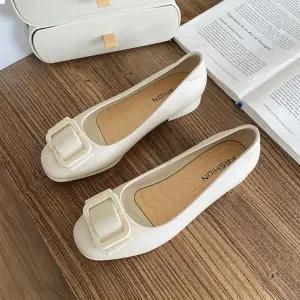 여성 클래식 무지컬러 빅버클 스퀘어토 리본 단화