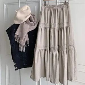 여자 러블리 핀턱 캉캉 셔링 밴딩 롱 스커트