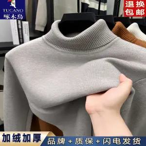 목티 폴라티 터틀넥 목폴라티 남자 남성 우드페커 울 스웨터 겨울 중년 및 청년용 플리스 안감 두껍고 캐주