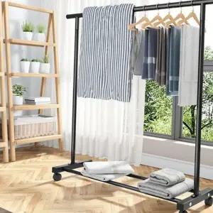 철제 이동식 행거 공간활용 스탠드형 선반 이동식 옷걸이 행거 수납 블랙 옷방