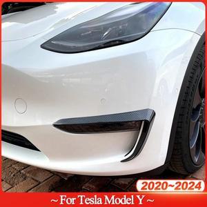 테슬라 모델 Y 용 앞 범퍼 커버 윈드 나이프 ABS 광택 블랙 안개 램프 트림 카본 룩 블레이드 라이트 눈썹
