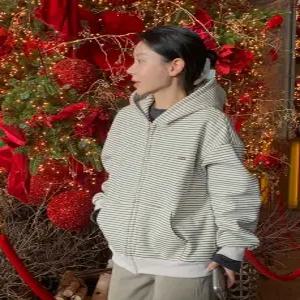 도톰 융밍크 루즈 스트라이프 후드 집업 (2color)