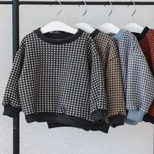 아동 체크무늬 기모 맨투맨 티셔츠 WDA2315