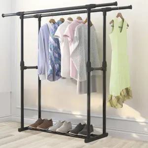 더블 행거 튼튼한 이동식 옷걸이 조립식 행거 2단 철제 수납 간이 침실