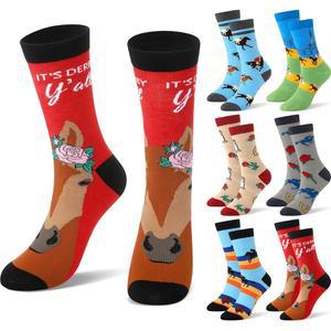 코트윈터 6켤레 양말 경마 무릎 하이 재미있는 승마 면 말굽 선물 여성 남성 더비 파티 용품 말 애호가 복장