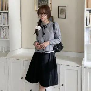 [아트박스]/옷자락 여자 배색 리본 투버튼 니트 가디건