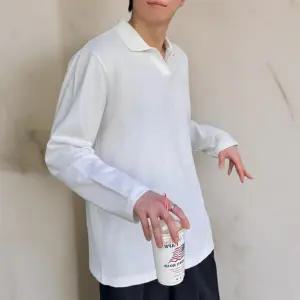 남성 가을 오픈 칼라 긴팔 면 티셔츠 개강 스타일