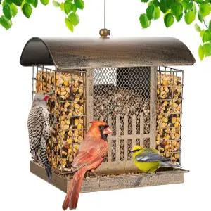 금속 메쉬 케이지 2개로 야외에 매달린 스위트 버드 피더 - 딱따구리 핀치 참새 유인 정원 마당 장식 또는