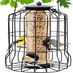 우리에 갇힌 새 모이통 금속 다람쥐 방지 야생 찌르레기 외부에 매달려 있는 투명 튜브 분리 가능한 청소