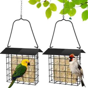 PETKNOWs 야외용 수트 버드 피더 금속 지붕이 있는 케이크 케이지 정원 마당용 조절 가능한 체인 후크