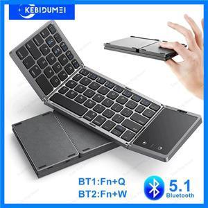 듀얼 블루투스 5.1 키보드 3 접이식 미니 키보드 Windows Android IOS iPad 용 터치 패드가있는 충전식 접