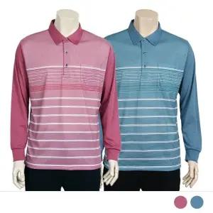 고품질 켄벨 스트라이프 카라넥 긴팔 티셔츠 (국내생산) 남성카라 (WFJQKSH)