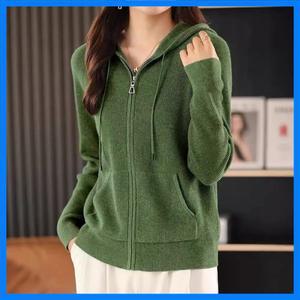 가을 겨울 신상 여성 후드 니트 오픈 가디건 캐주얼 지퍼 스웨터 아우터웨어 루즈 탑
