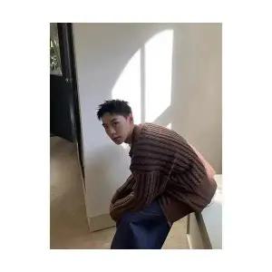 키체샵 남성 집업 니트 빈티지 스트라이프 꽈배기 가을 겨울 캐주얼 상의 HO4