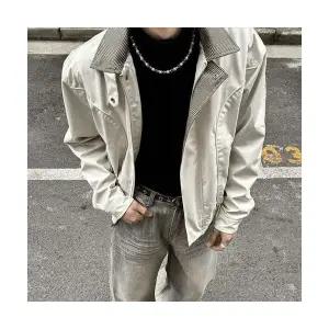 키체샵 남성 바람막이 점퍼 체크 해링턴 재킷 남녀 가을 빈티지 차이나 페이크 코트 HO3