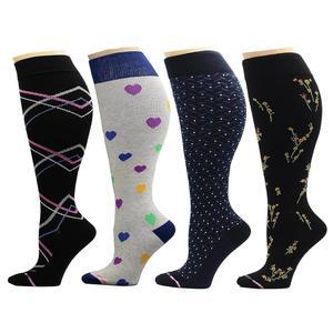 닥터 모션 4켤레 여성용 플러스 사이즈 와이드 종아리 압박 무릎 하이 양말 졸업 지지대