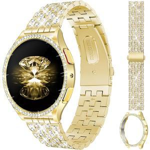 케이스가 있는 JR DM 다이아몬드 밴드 여성 전용 갤럭시 워치 7/6 40mm 44mm, 보호 커버 범퍼 실버 골드 럭셔리 금속 팔찌 교체 스트랩이 20mm 시계 밴드와 호환됩니다