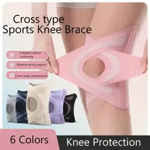 무릎보호대 1pc 통기성 무릎 패드는 4개 스프링 슬개골 보호대 반월 상 연골 관절 크로스 스트랩 압축 받침