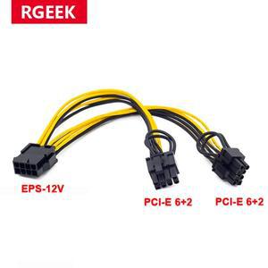 RGEEK EPS CPU 12V 8핀 - 듀얼 8(6+2)핀 PCIE 어댑터 전원 공급 장치 케이블 20cm
