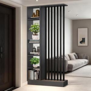 수납 선반이 있는 벽 방 칸막이, 현관 홀 칸막이 스크린 기둥 바닥에서 천장까지, 단단한 나무로 만들어져 조립이 쉽고 가정이나 사무실 장식에 적합합니다(블랙 + 그레이, 100cm)