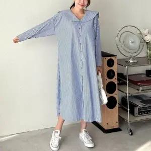 긴팔 셔츠 롱 ar24302 세일러 루즈핏 원피스 (KYR-WFH3Y51)
