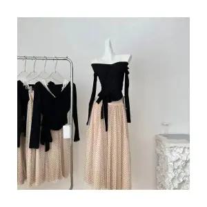 여성 치마 미니 하객 구름 사이 발레 추동 긴팔 도트 롱 스커트 MF4