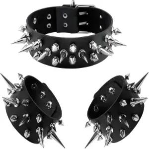 맨니 가죽 스터드 스파이크 팔찌 초커 펑크 고딕 메탈 리벳 커프 뱅글 블랙 손목밴드