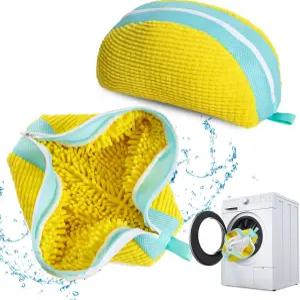 2팩 신발 세탁 가방 - 세탁기 건조기용 재사용가능 청소 내구성 있는 지퍼 노란색