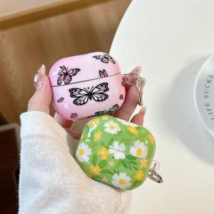 삼성 갤럭시 버즈 3 프로 3FE 케이스 러블리 꽃 나비 무선 블루투스 이어폰 커버 보호용 키링 포함