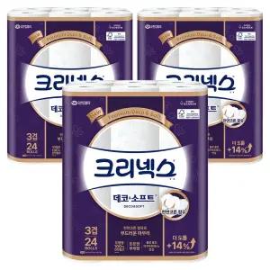 크리넥스 3겹 집들이 사무실 가정 데코 앤 소프트 화장지 28m 24개입 3개