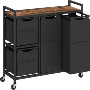 후브로 세탁 분류기 4섹션 39갤런(147L) 바퀴 달린 바구니 선반 롤링 분리 가능한 가방 사이드 포켓 러스틱