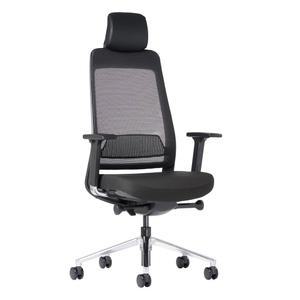헤드레스트가 있는 인체공학적 메시 오피스 의자, 하이백 이그제큐티브 4D 조절식 팔걸이, 허리 지지대, 슬라이딩 시트 및 멀티 포지션 틸트 잠금 장치, 알루미늄 베이스 u2013 블랙