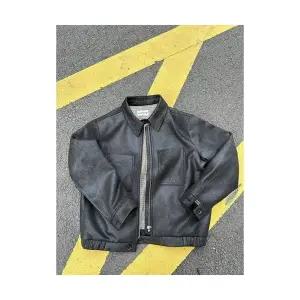 남성 심플데일리룩 항공 점퍼 하운드투스 가죽 코트 가을 겨울 양면 빈티지 터틀 재킷 OOTD4