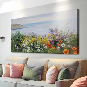 아코시피 해안 꽃 벽 예술 캔버스 자연 풍경 그림 다채로운 야생화 거실 침실 욕실 주방 사무실 홈 데코 40