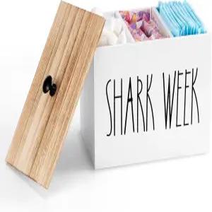 욕실용 ICOHOT 탐폰 홀더 상어 주간 보관 패드 정리함 케이스 뚜껑이 있는 농가 스타일 여성용 제품 욕실