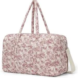 여성용 BBIQI 퀼팅 더플백 귀여운 위켄더 가방 플로럴 여행 면 기저귀 토트백