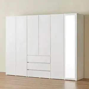 [아씨방가구]마일 터치 싱글+전신거울+서랍 옷장 세트 2400