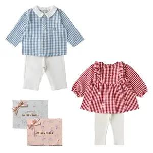 [M밍크뮤D] (쌍둥이선물)26SS 체크우븐 스트로베리우븐상하복 (36113610030) 출산준비물/신생아선물/배내수