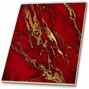 3dRose 럭셔리 레드 골드 보석 대리석 글리터 메탈릭 인조 프린트 - 타일 (ct_268833_4)