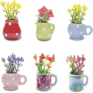 귀여운 식물 냉장고 자석 냉장고용 재미있는 미니 시뮬레이션 세라믹 꽃병 3D 세트 6팩 주방 집 사무실