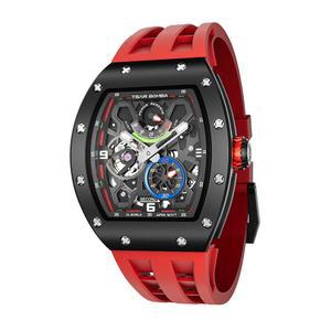 차르 봄바 남성용 자동 시계 기계식 아날로그 손목 골격 토나우 빅 다이얼 시계, 야광 사파이어 크리스탈 케이스 FKM 고무 스트랩 선물
