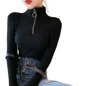 슬림핏 목티 겨울 피치 지퍼 빅사이즈 이너 여성 블랙 라운드지퍼 S