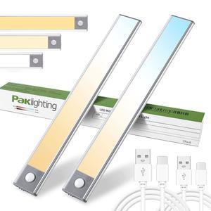 캐비닛 조명 아래 90개의 LED 모션 센서, 3가지 색상 온도 및 디밍 가능한 옷장 무선, 2200mAh 배터리 타입-C USB 충전식 주방, 침실, 찬장, 계단-2팩