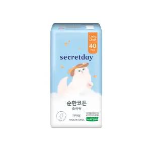 시크릿데이 생리대 순한코튼 슬림핏 롱 팬티라이너 40PX8팩