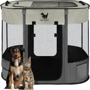휴식-이지 강아지 놀이펜 중형견용 접이식 고양이 탈착식 그늘막이 있는 휴대용 반려동물 케이스가 소형