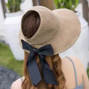 리본 비치캡 펀칭 패턴 포인트 선캡 라피아햇