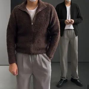 부르카 부클 오버핏 크롭 니트집업 (4color) 가을 겨울 남녀공용 커플 니트 (WFKBJF0)