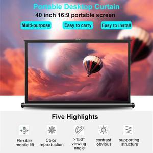 호환 40 인치 휴대용 프로젝터 스크린 HD 16 9 실내 실외 프로젝터 스크린 용 접이식 스탠드가있는 탁상용 프로젝션 스크린을 당겨